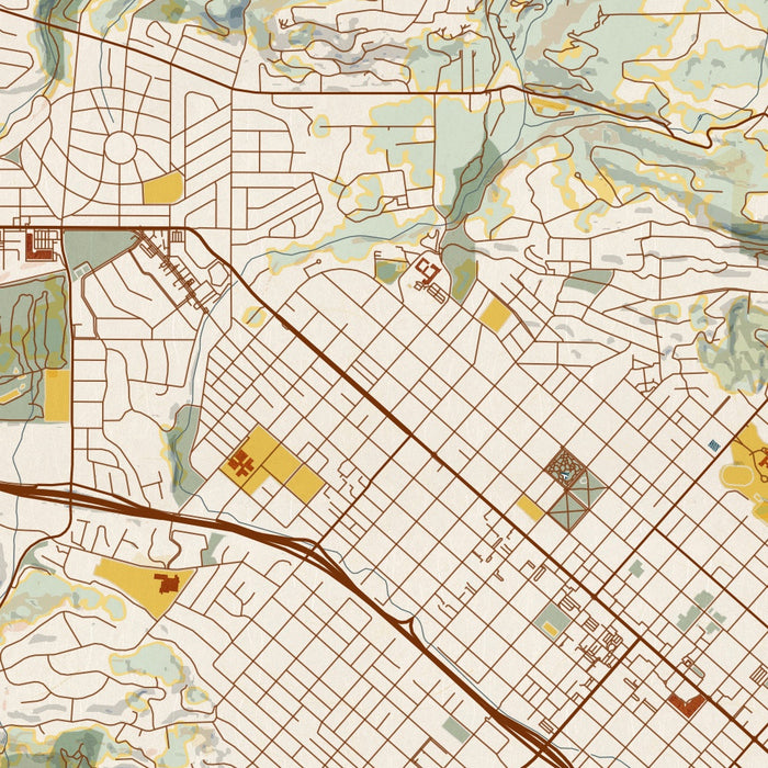 Santa Barbara California Map Print in Woodblock Style Zoomed In Close Up Showing Details