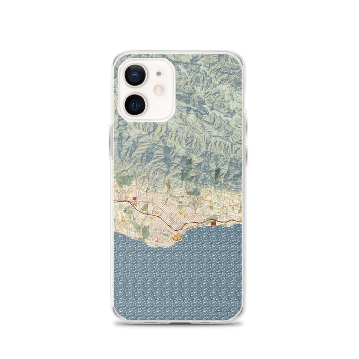 Custom Santa Barbara California Map iPhone 12 Phone Case in Woodblock