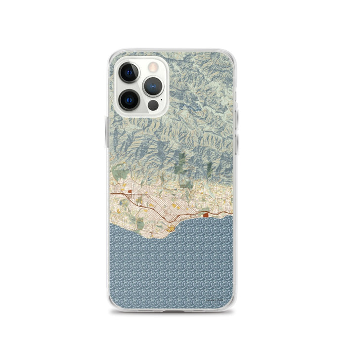 Custom Santa Barbara California Map iPhone 12 Pro Phone Case in Woodblock