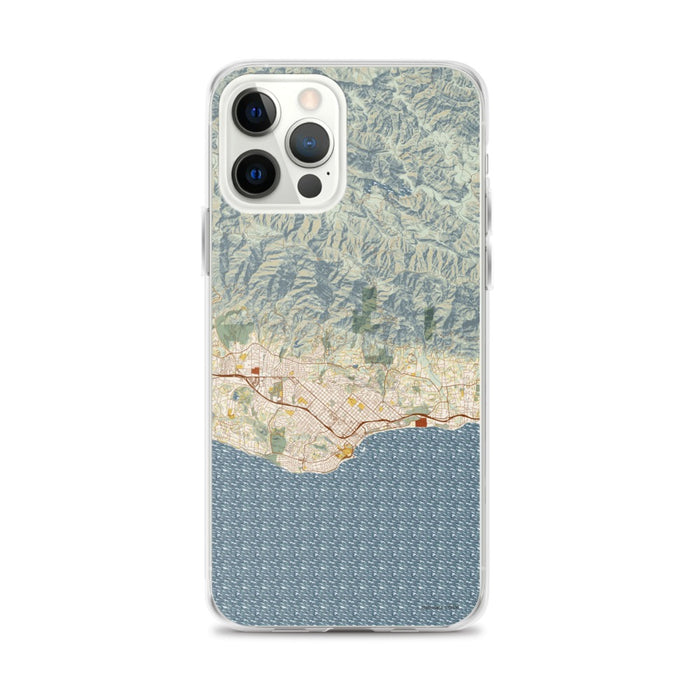 Custom Santa Barbara California Map iPhone 12 Pro Max Phone Case in Woodblock