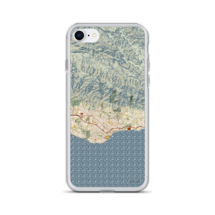 Custom Santa Barbara California Map iPhone SE Phone Case in Woodblock