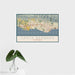 16x24 Santa Barbara California Map Print Landscape Orientation in Woodblock Style With Tropical Plant Leaves in Water