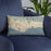 Custom Santa Barbara California Map Throw Pillow in Woodblock on Blue Colored Chair