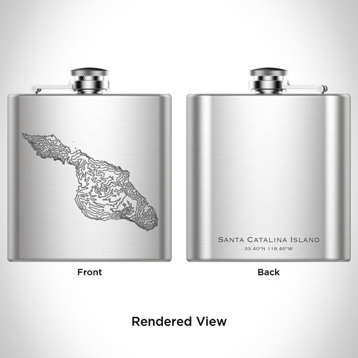 Rendered View of Santa Catalina Island California Map Engraving on 6oz Stainless Steel Flask
