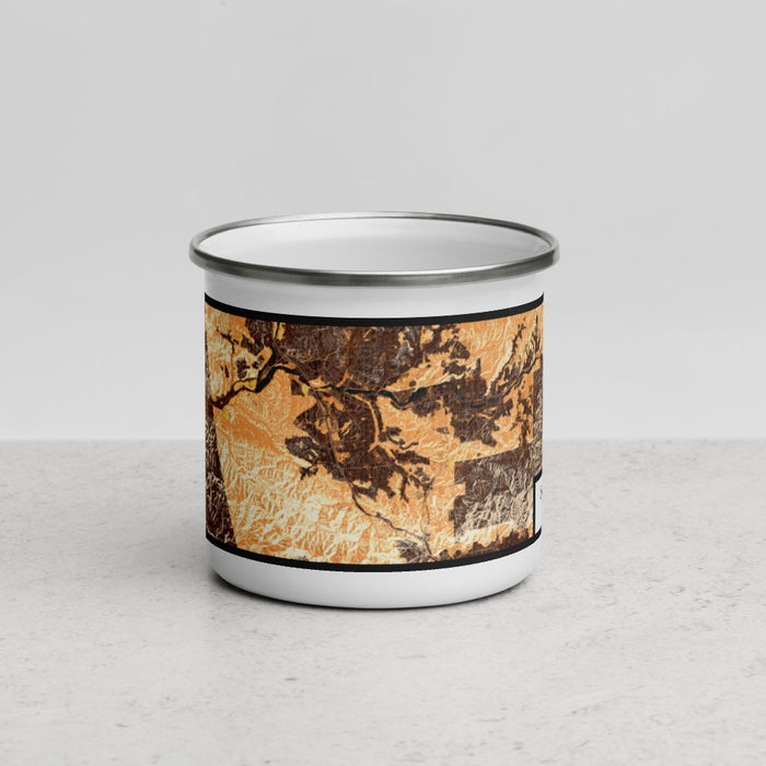 Front View Custom Santa Clarita California Map Enamel Mug in Ember