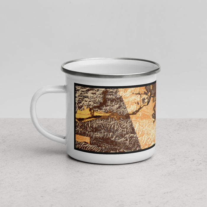 Left View Custom Santa Clarita California Map Enamel Mug in Ember