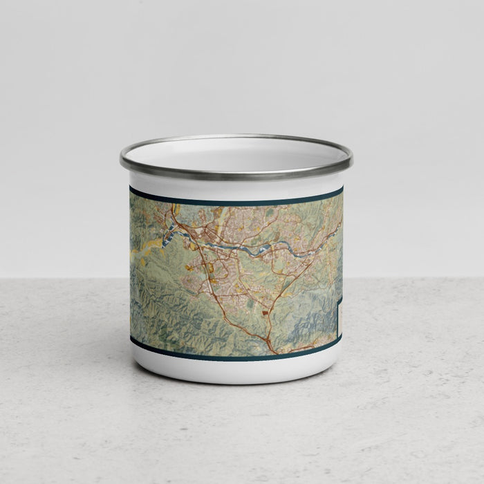 Front View Custom Santa Clarita California Map Enamel Mug in Woodblock