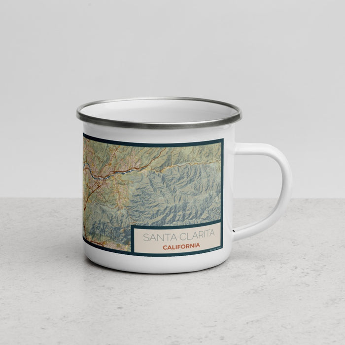 Right View Custom Santa Clarita California Map Enamel Mug in Woodblock