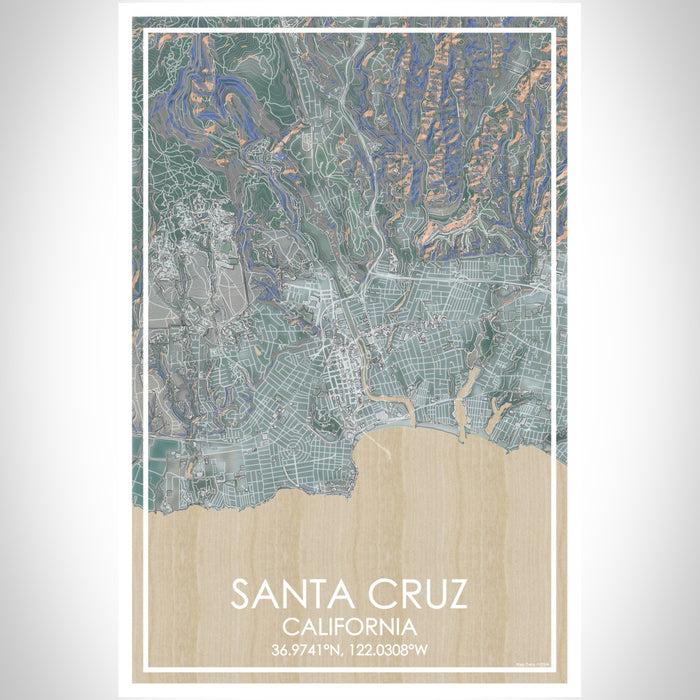 Santa Cruz California Map Print Portrait Orientation in Afternoon Style With Shaded Background