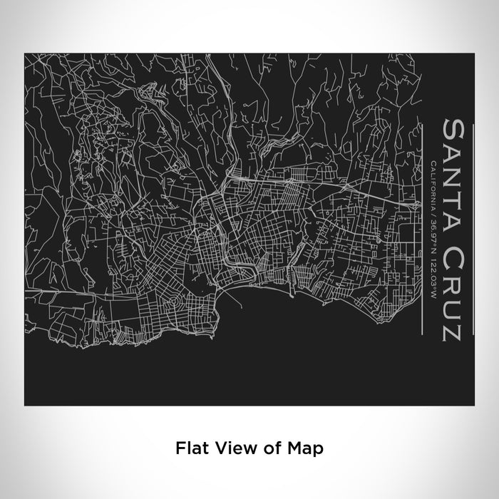 Rendered View of Santa Cruz California Map Engraving on 20oz Stainless Steel Insulated Bottle with Bamboo Top in Black