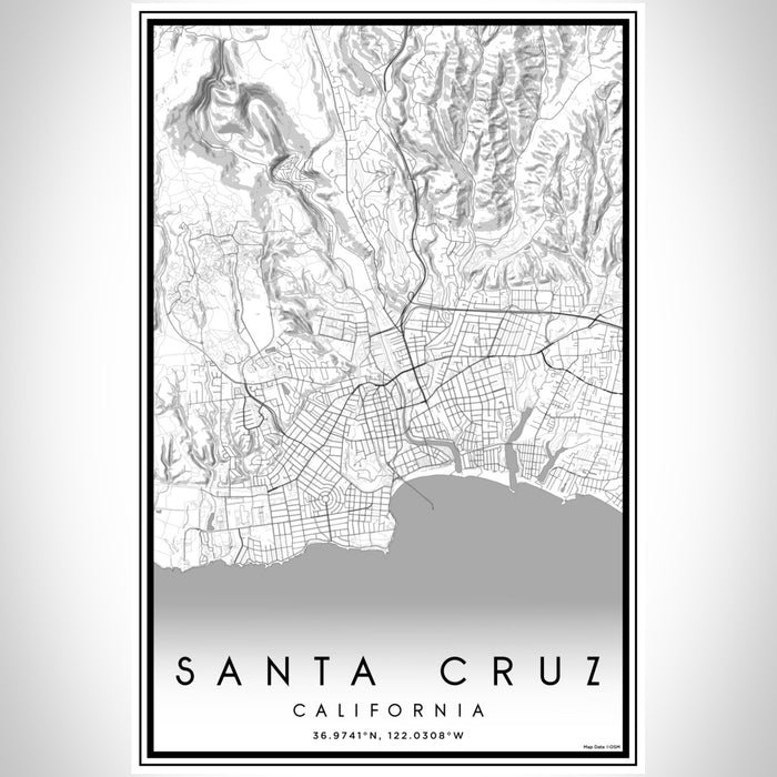 Santa Cruz California Map Print Portrait Orientation in Classic Style With Shaded Background