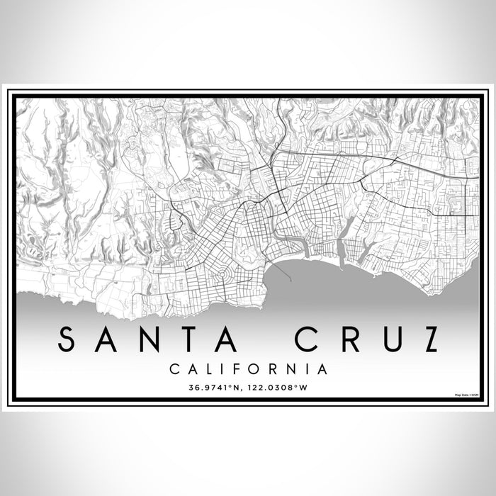 Santa Cruz California Map Print Landscape Orientation in Classic Style With Shaded Background
