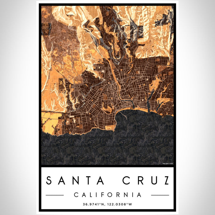 Santa Cruz California Map Print Portrait Orientation in Ember Style With Shaded Background