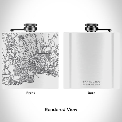 Rendered View of Santa Cruz California Map Engraving on 6oz Stainless Steel Flask in White