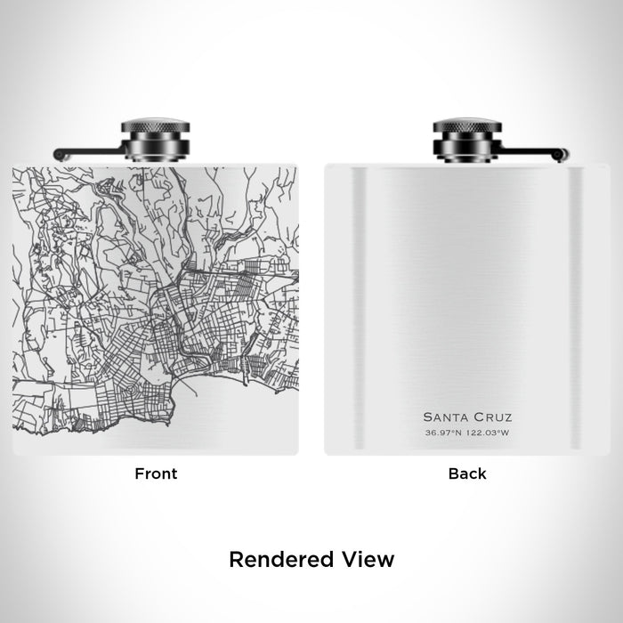 Rendered View of Santa Cruz California Map Engraving on 6oz Stainless Steel Flask in White
