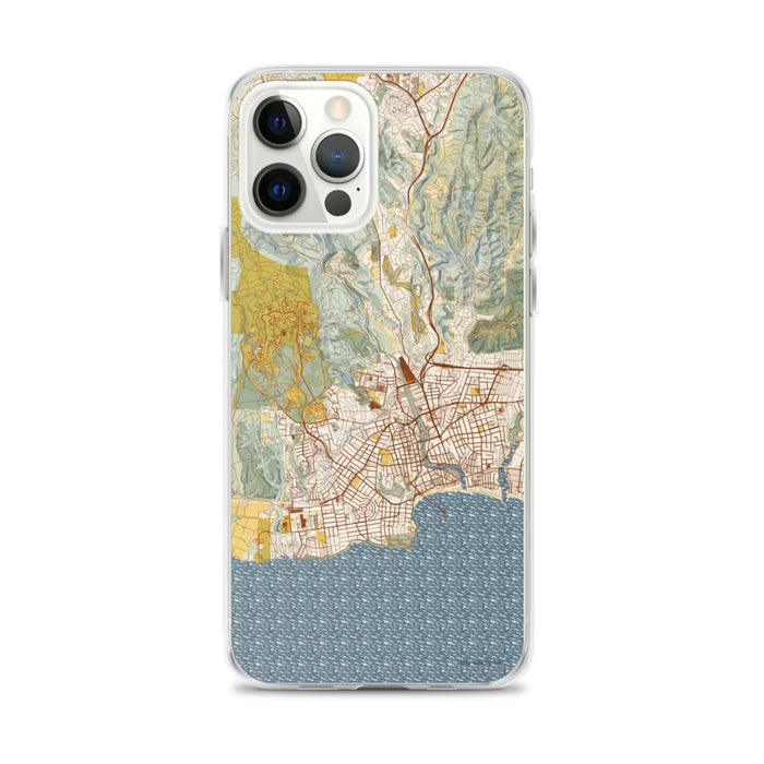 Custom Santa Cruz California Map iPhone 12 Pro Max Phone Case in Woodblock