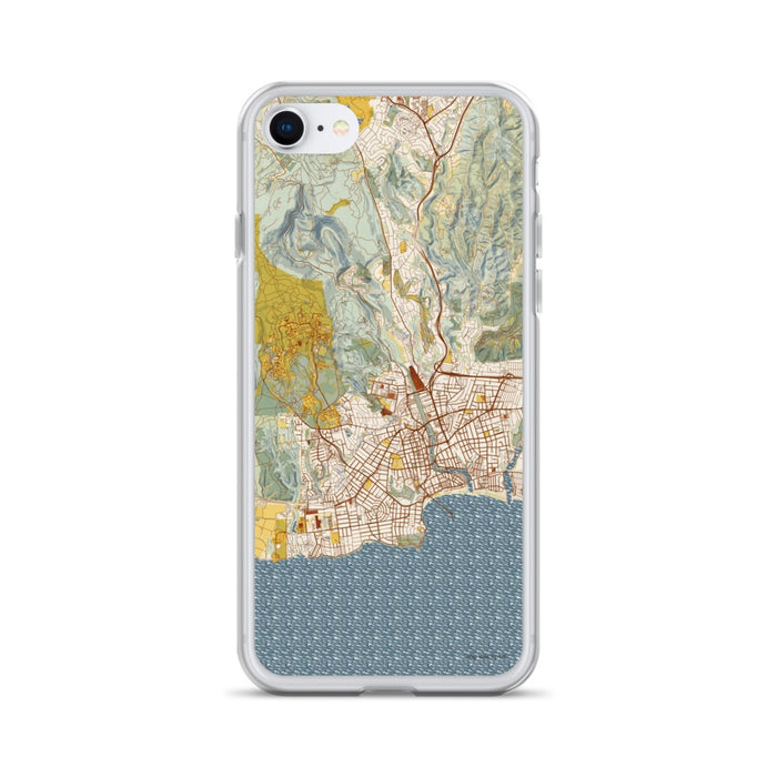 Custom Santa Cruz California Map iPhone SE Phone Case in Woodblock