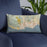 Custom Santa Cruz California Map Throw Pillow in Woodblock on Blue Colored Chair
