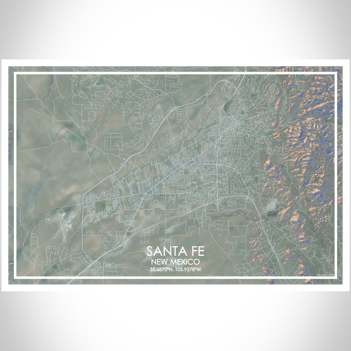 Santa Fe New Mexico Map Print Landscape Orientation in Afternoon Style With Shaded Background