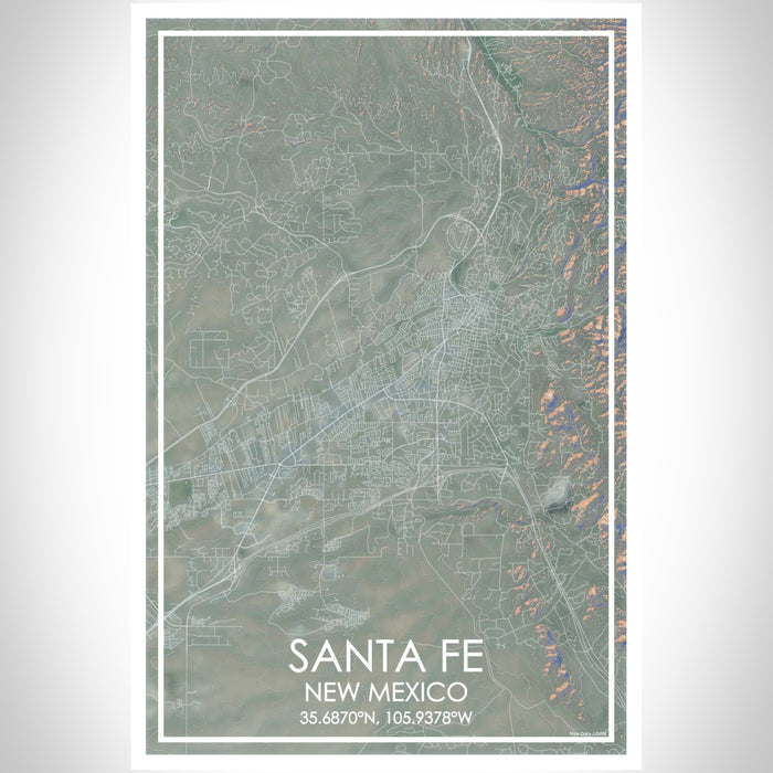 Santa Fe New Mexico Map Print Portrait Orientation in Afternoon Style With Shaded Background