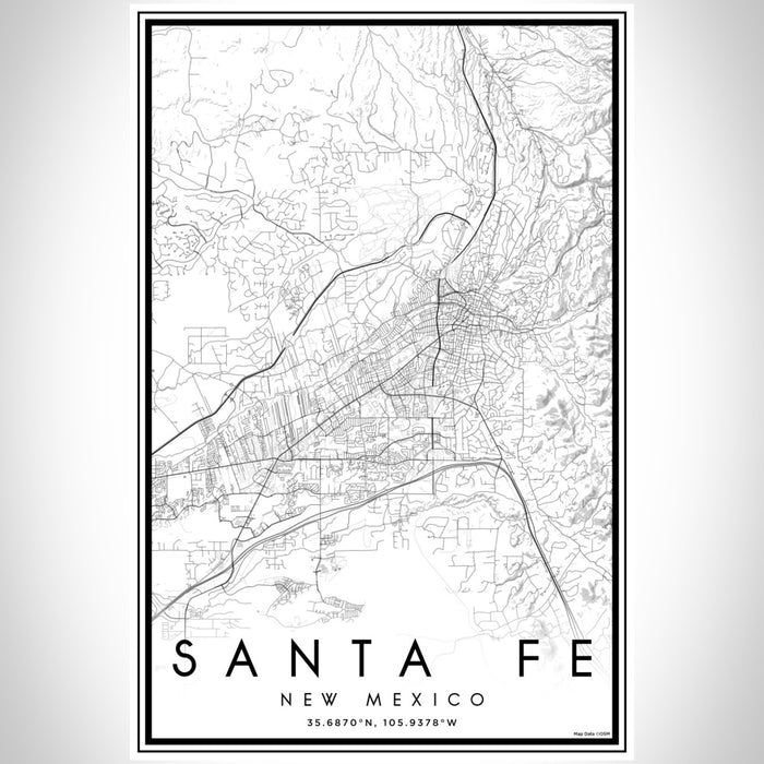 Santa Fe New Mexico Map Print Portrait Orientation in Classic Style With Shaded Background