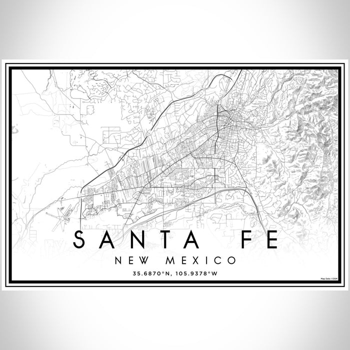 Santa Fe New Mexico Map Print Landscape Orientation in Classic Style With Shaded Background