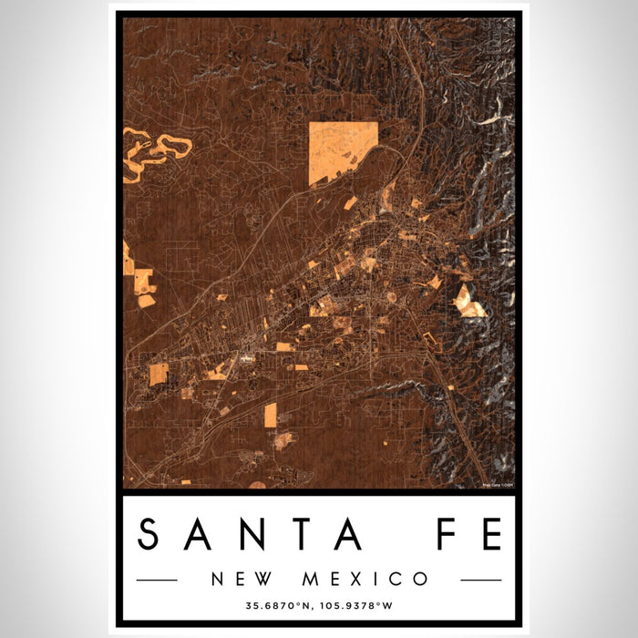 Santa Fe New Mexico Map Print Portrait Orientation in Ember Style With Shaded Background