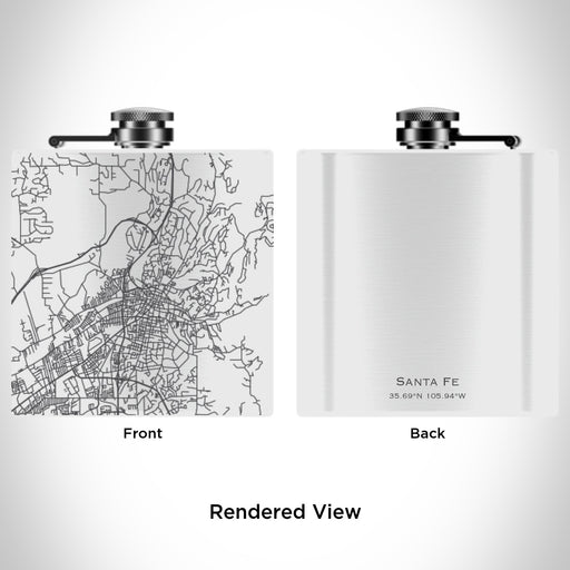 Rendered View of Santa Fe New Mexico Map Engraving on 6oz Stainless Steel Flask in White