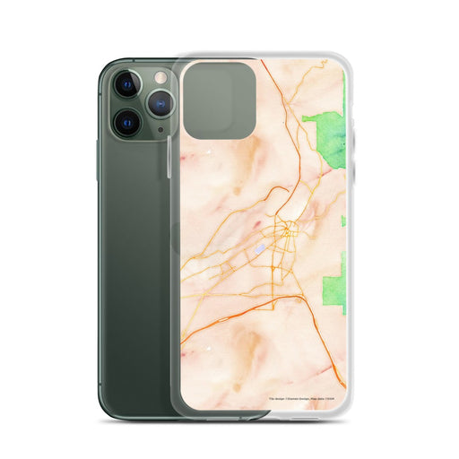 Custom Santa Fe New Mexico Map Phone Case in Watercolor on Table with Laptop and Plant