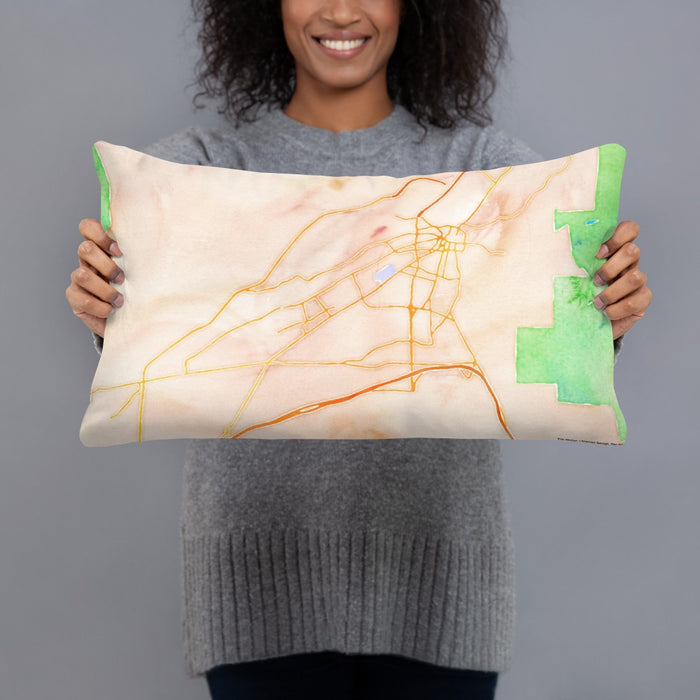 Person holding 20x12 Custom Santa Fe New Mexico Map Throw Pillow in Watercolor