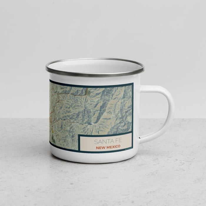 Right View Custom Santa Fe New Mexico Map Enamel Mug in Woodblock