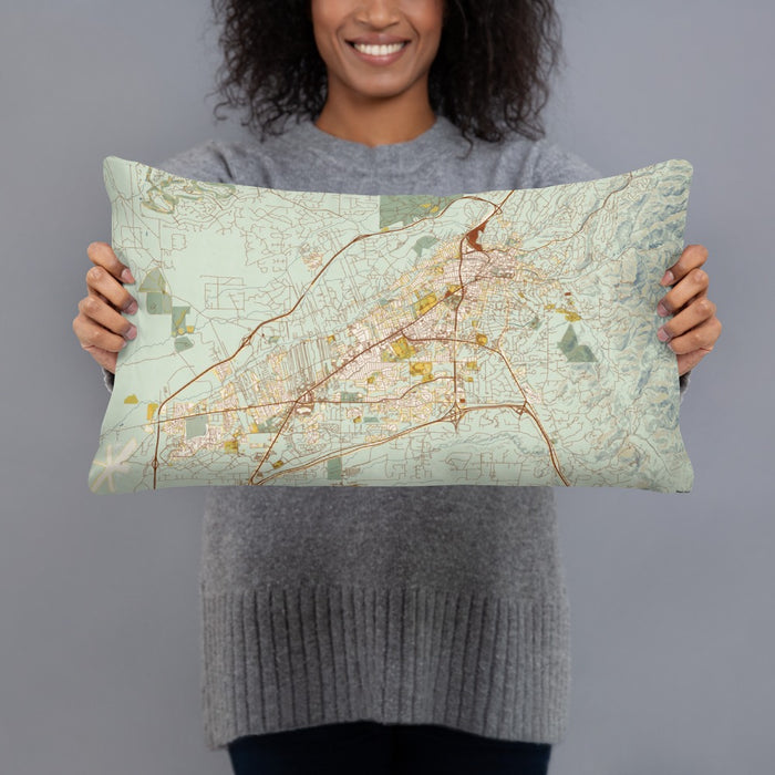 Person holding 20x12 Custom Santa Fe New Mexico Map Throw Pillow in Woodblock