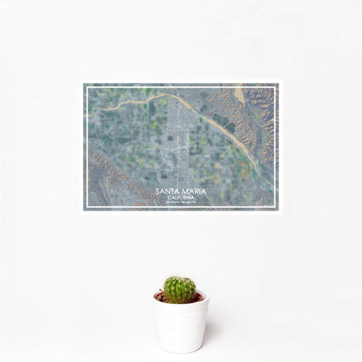 12x18 Santa Maria California Map Print Landscape Orientation in Afternoon Style With Small Cactus Plant in White Planter