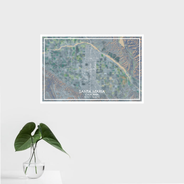 16x24 Santa Maria California Map Print Landscape Orientation in Afternoon Style With Tropical Plant Leaves in Water