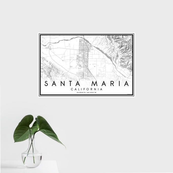 16x24 Santa Maria California Map Print Landscape Orientation in Classic Style With Tropical Plant Leaves in Water