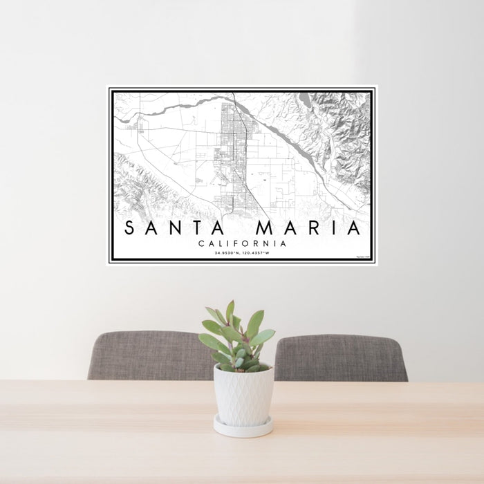 24x36 Santa Maria California Map Print Lanscape Orientation in Classic Style Behind 2 Chairs Table and Potted Plant