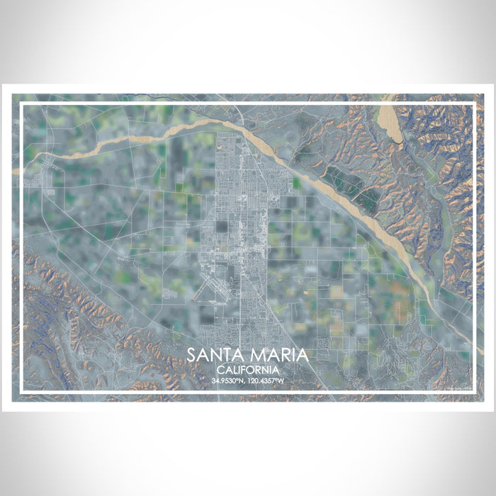 Santa Maria California Map Print Landscape Orientation in Afternoon Style With Shaded Background