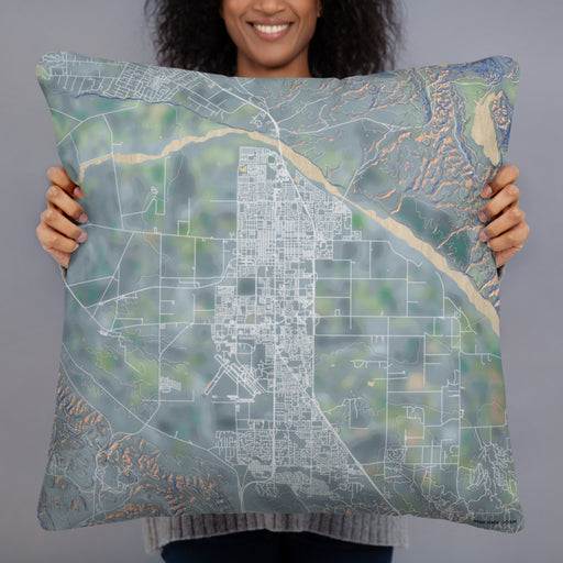 Person holding 22x22 Custom Santa Maria California Map Throw Pillow in Afternoon