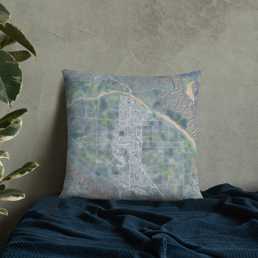 Custom Santa Maria California Map Throw Pillow in Afternoon on Bedding Against Wall