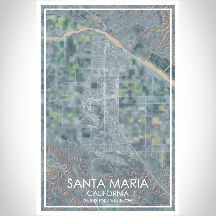 Santa Maria California Map Print Portrait Orientation in Afternoon Style With Shaded Background