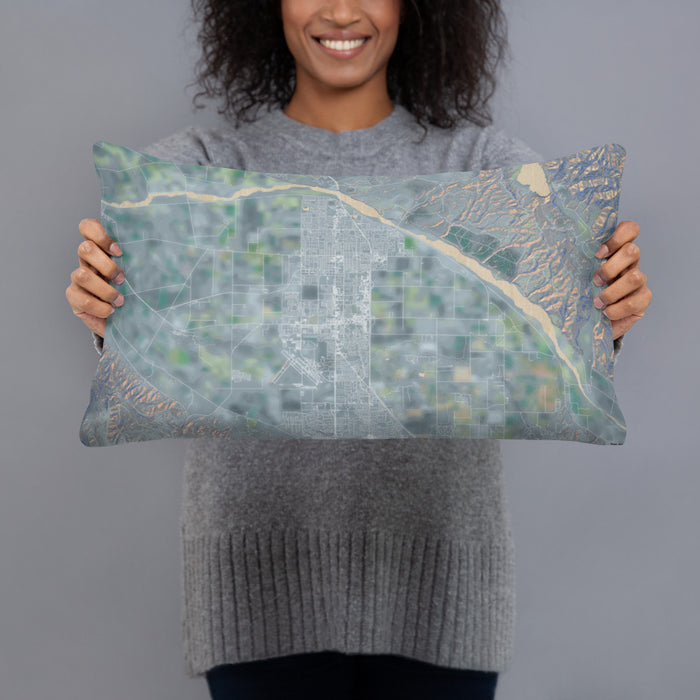 Person holding 20x12 Custom Santa Maria California Map Throw Pillow in Afternoon