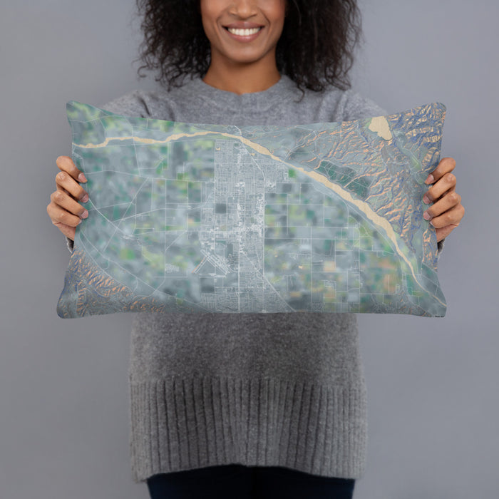 Person holding 20x12 Custom Santa Maria California Map Throw Pillow in Afternoon