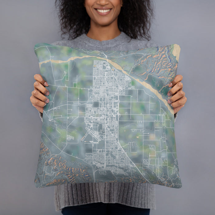 Person holding 18x18 Custom Santa Maria California Map Throw Pillow in Afternoon