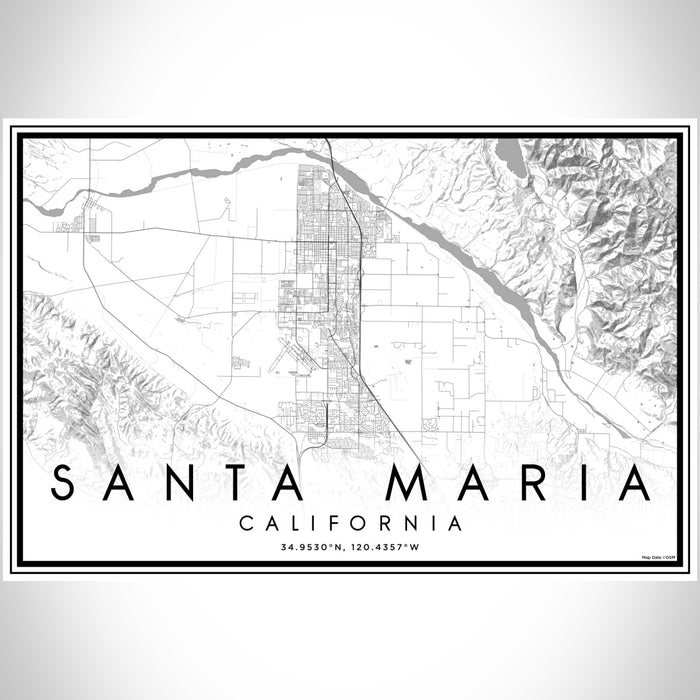 Santa Maria California Map Print Landscape Orientation in Classic Style With Shaded Background