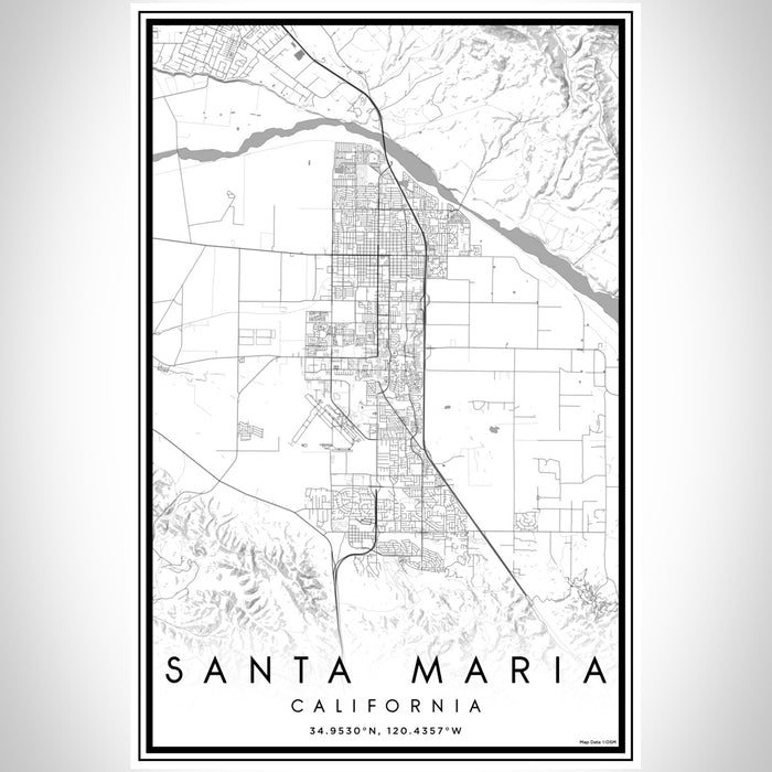 Santa Maria California Map Print Portrait Orientation in Classic Style With Shaded Background