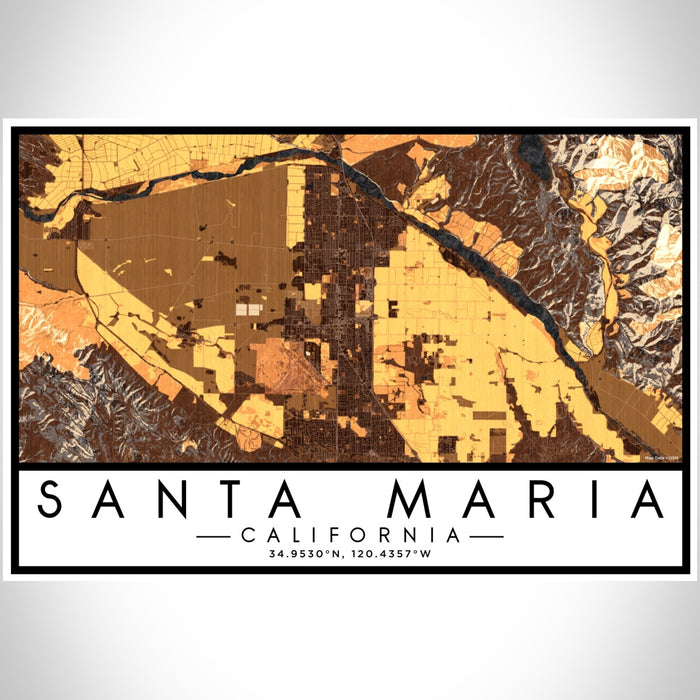 Santa Maria California Map Print Landscape Orientation in Ember Style With Shaded Background