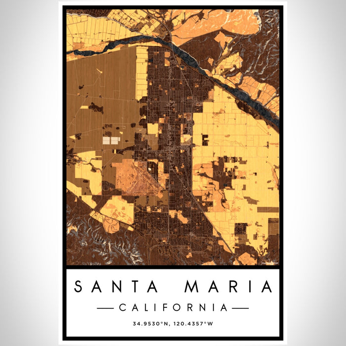 Santa Maria California Map Print Portrait Orientation in Ember Style With Shaded Background