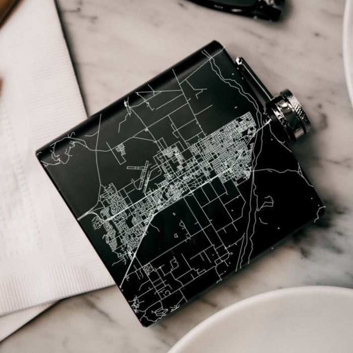 Santa Maria California Custom Engraved City Map Inscription Coordinates on 6oz Stainless Steel Flask in Black