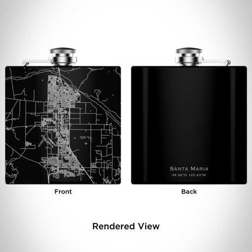 Rendered View of Santa Maria California Map Engraving on 6oz Stainless Steel Flask in Black