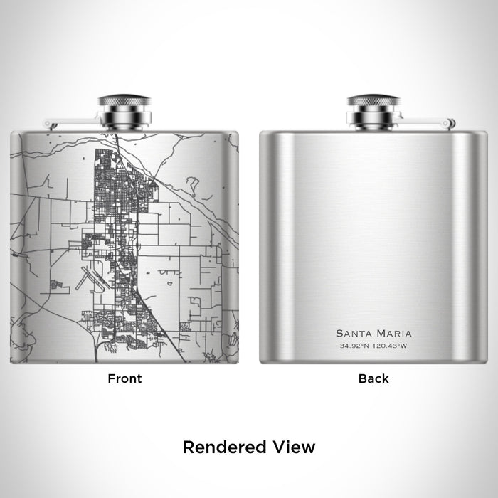 Rendered View of Santa Maria California Map Engraving on 6oz Stainless Steel Flask